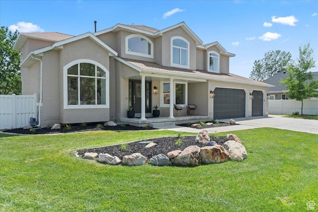 692 E Country Breeze Cir S, Draper, UT 84020 - view of front of house featuring covered porch, concrete driveway, stucco siding, and brick siding