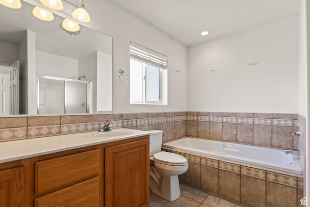 890 E Monroe Canyon Rd S, Monroe, UT 84754 - bathroom featuring vanity, a garden tub, a stall shower, and tile patterned flooring