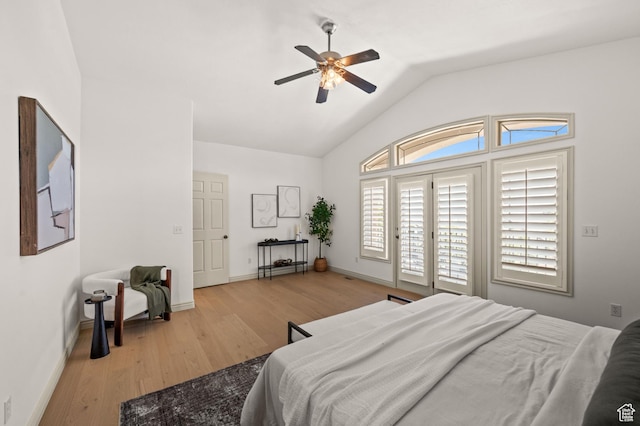 5155 S Alvera Dr E, Holladay, UT 84117 - bedroom featuring wood finished floors, access to outside, lofted ceiling, and a ceiling fan