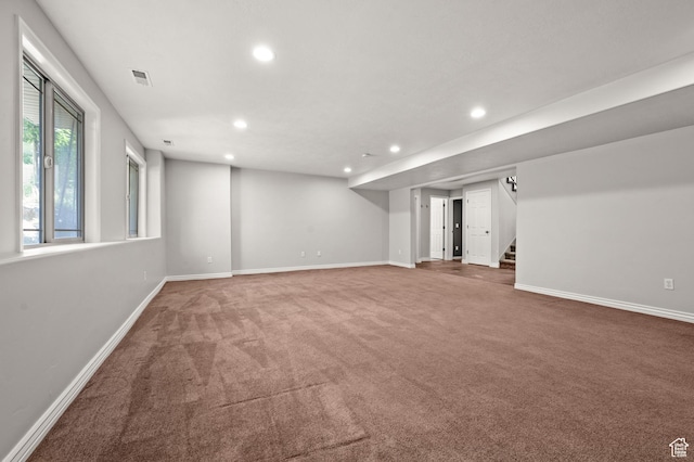 5155 S Alvera Dr E, Holladay, UT 84117 - empty room featuring recessed lighting, carpet floors, and stairway