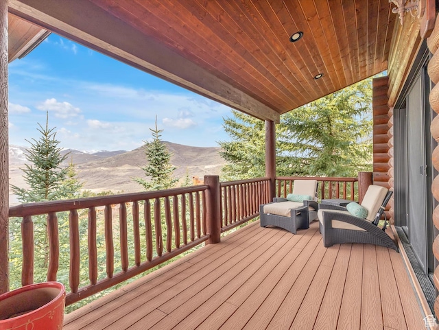 12069 N Sage Hollow Cir, Heber City, UT 84032 - wooden deck featuring a mountain view and outdoor lounge area