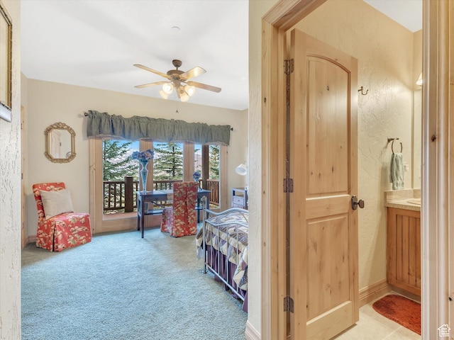 12069 N Sage Hollow Cir, Heber City, UT 84032 - bedroom with carpet floors, access to exterior, french doors, and ceiling fan