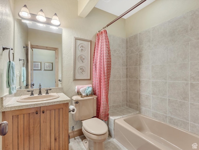 12069 N Sage Hollow Cir, Heber City, UT 84032 - full bath featuring shower / bath combination with curtain, vanity, and a textured wall