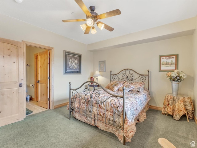 12069 N Sage Hollow Cir, Heber City, UT 84032 - bedroom featuring carpet flooring, a ceiling fan, and ensuite bathroom