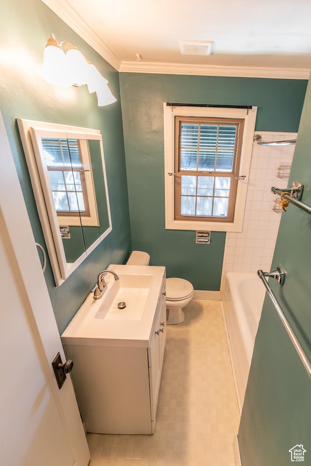 1723 E 2100 S, Salt Lake City, UT 84106 - bathroom with vanity, ornamental molding, and a tub to relax in