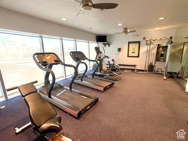 4276 S Main St W Unit 210, Murray, UT 84107 - exercise room featuring a ceiling fan and recessed lighting