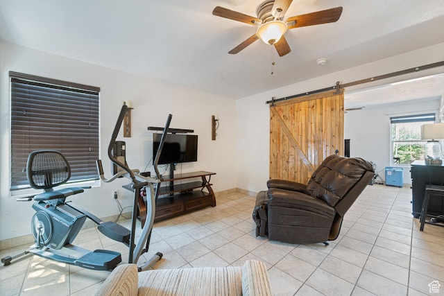 320 S 460 W, Hurricane, UT 84737 - workout room featuring light tile patterned floors, ceiling fan, and a barn door