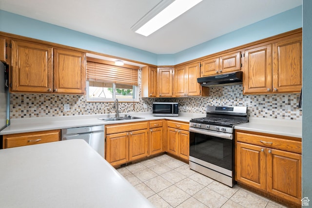 320 S 460 W, Hurricane, UT 84737 - kitchen featuring appliances with stainless steel finishes, under cabinet range hood, light countertops, and backsplash