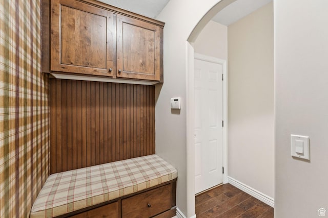 14318 S Butterfield Park Way, Herriman, UT 84096 - mudroom featuring dark wood-style flooring and arched walkways