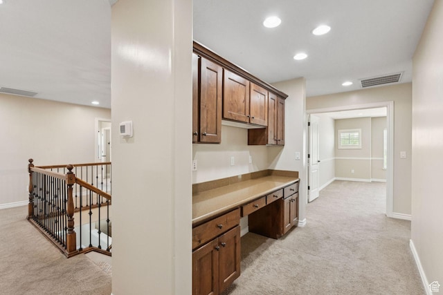14318 S Butterfield Park Way, Herriman, UT 84096 - corridor featuring light carpet, recessed lighting, an upstairs landing, and a desk