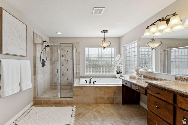 14318 S Butterfield Park Way, Herriman, UT 84096 - full bath with vanity, a garden tub, tile patterned flooring, a stall shower, and recessed lighting