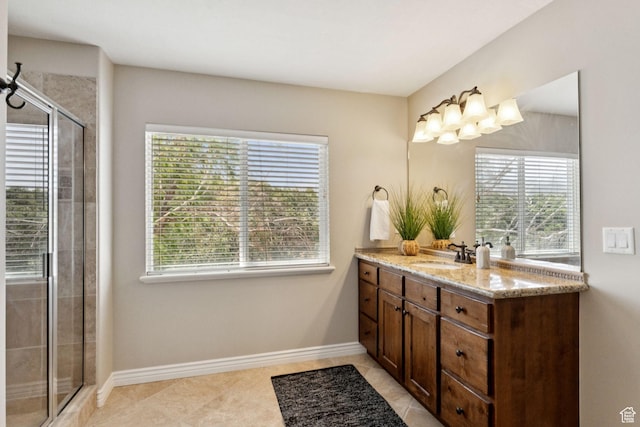 14318 S Butterfield Park Way, Herriman, UT 84096 - full bath with vanity, a shower stall, and tile patterned floors