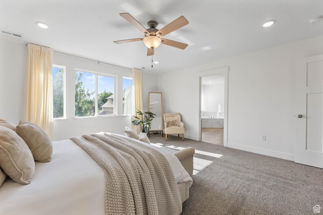 8151 St Cecilia St S, Eagle Mountain, UT 84005 - bedroom with carpet flooring, recessed lighting, connected bathroom, and ceiling fan