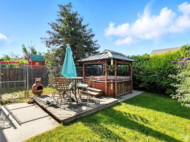 1213 W 1640 N, Clinton, UT 84015 - view of yard featuring a hot tub, a gazebo, and a patio