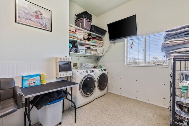 6613 W 200 N, Ogden, UT 84404 - laundry room with heating unit, washer and dryer, and wainscoting
