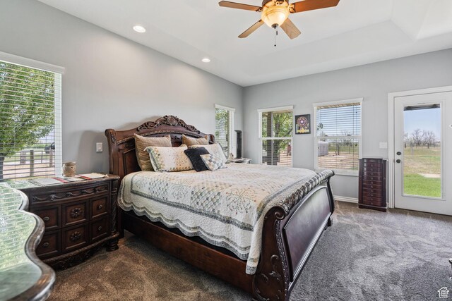 6613 W 200 N, Ogden, UT 84404 - carpeted bedroom featuring access to exterior, recessed lighting, and a ceiling fan