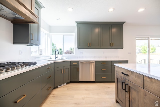 361 E Ventura Blvd, Tooele, UT 84074 - kitchen with appliances with stainless steel finishes, ventilation hood, light countertops, light wood-style floors, and healthy amount of natural light