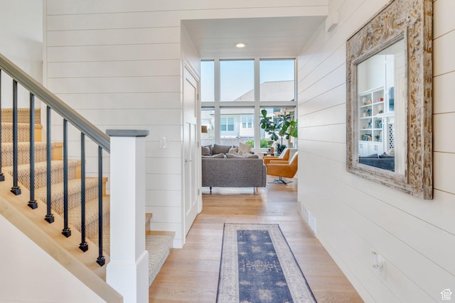 953 E 1000 N, American Fork, UT 84003 - hall with wood finished floors, stairs, and wooden walls