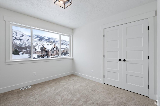 2230 S 635 W Unit C, Perry, UT 84302 - unfurnished bedroom with carpet flooring, a mountain view, a textured ceiling, and a closet