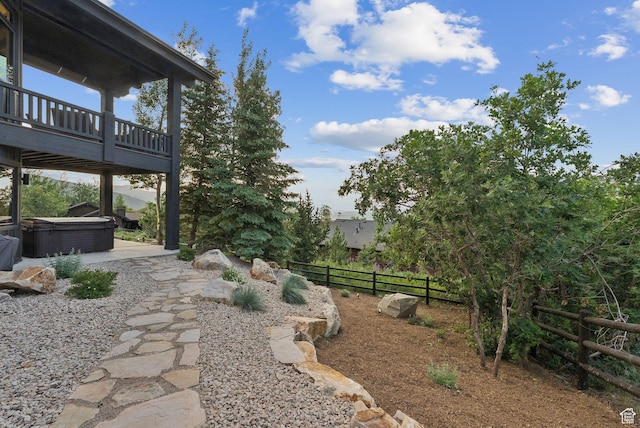 1427 Eagle Way, Park City, UT 84060 - view of yard with a hot tub, a wooden deck, and a patio area