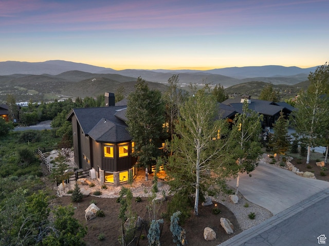 1427 Eagle Way, Park City, UT 84060 - view of front facade featuring a mountain view, a chimney, and a shingled roof