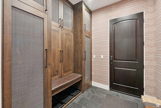 1427 Eagle Way, Park City, UT 84060 - mudroom with wallpapered walls and dark tile patterned floors
