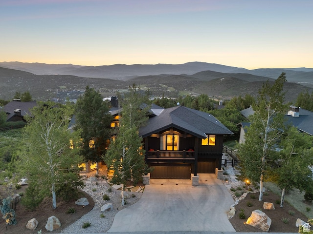 1427 Eagle Way, Park City, UT 84060 - view of front of house with a garage, a mountain view, driveway, and stairs