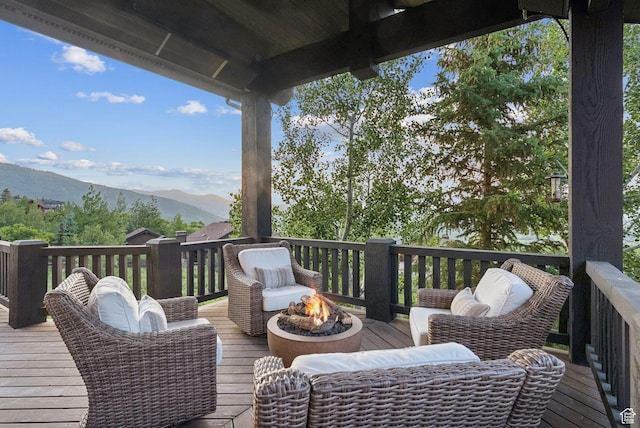 1427 Eagle Way, Park City, UT 84060 - wooden terrace with a fire pit and a mountain view