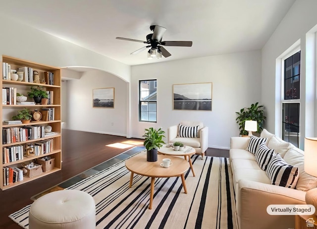 6842 W Grevillea Ln, West Jordan, UT 84081 - living room featuring ceiling fan and wood finished floors