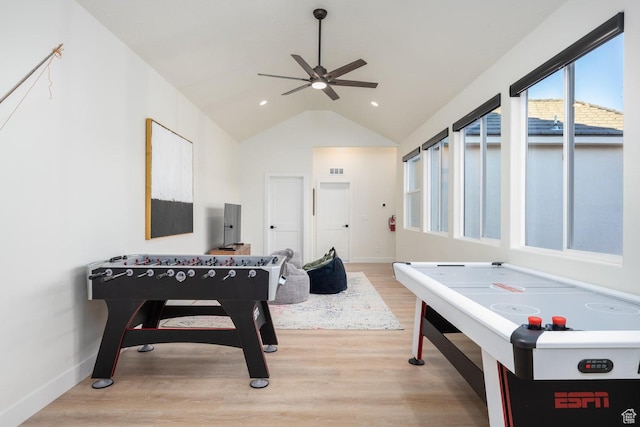 4254 W Cambridge Pkwy, Hurricane, UT 84737 - rec room featuring ceiling fan, lofted ceiling, light wood-style floors, and recessed lighting