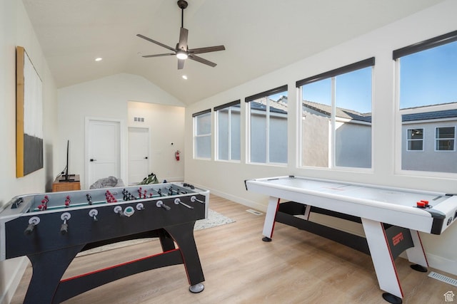 4254 W Cambridge Pkwy, Hurricane, UT 84737 - game room with light wood finished floors, ceiling fan, vaulted ceiling, and recessed lighting