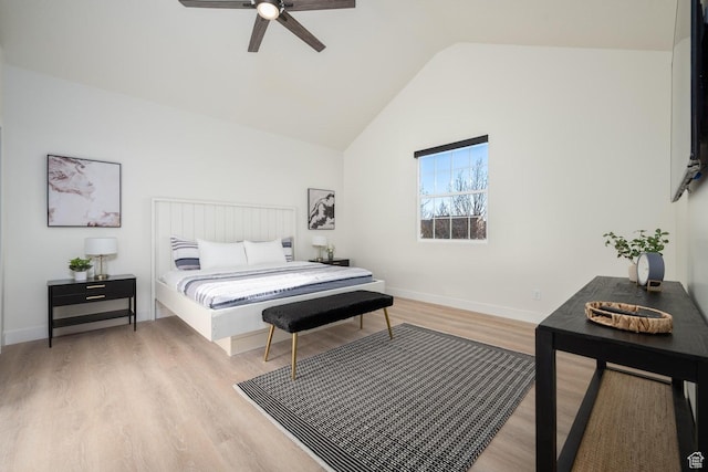 4254 W Cambridge Pkwy, Hurricane, UT 84737 - bedroom featuring light wood finished floors, a ceiling fan, and high vaulted ceiling