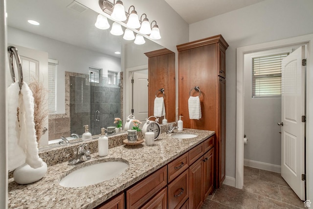 1430 W 365 N, Hurricane, UT 84737 - full bathroom with double vanity, a stall shower, and recessed lighting
