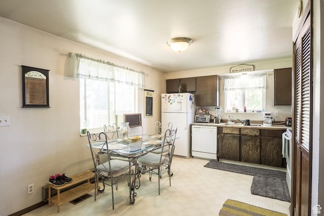 454 W 650 N, Vernal, UT 84078 - kitchen featuring white appliances, dark brown cabinets, and light countertops