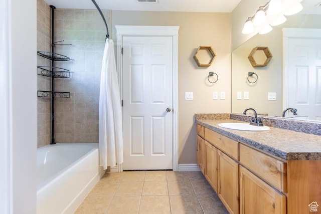 1033 S Southgate Ct W, Logan, UT 84321 - full bathroom with vanity, tile patterned floors, and shower / bath combination with curtain