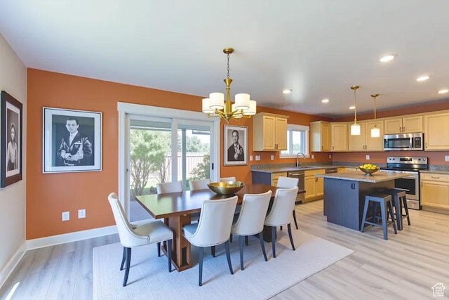 1033 S Southgate Ct W, Logan, UT 84321 - dining space with a chandelier, light wood finished floors, and recessed lighting