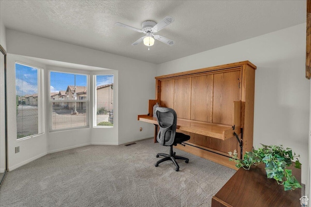 1331 N Dixie Downs Rd Unit 56, St George, UT 84770 - home office with carpet floors, a ceiling fan, and a textured ceiling