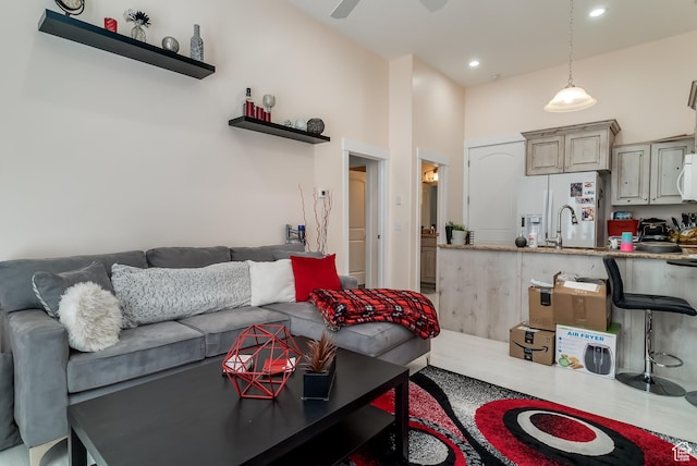 4925 W 3500 S, West Haven, UT 84401 - living area with a high ceiling, a ceiling fan, and recessed lighting