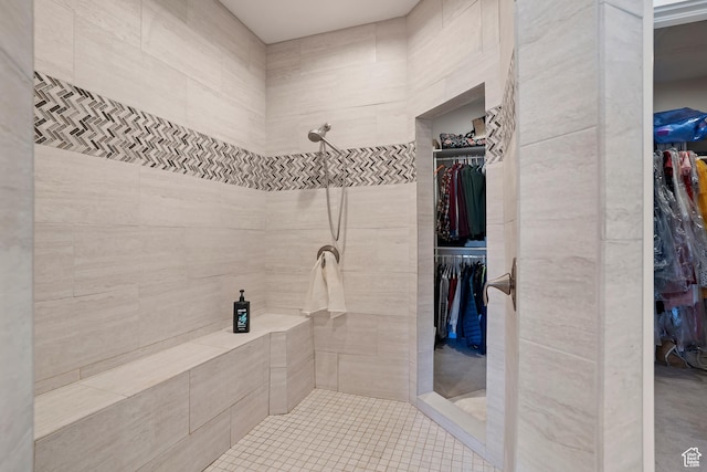 4925 W 3500 S, West Haven, UT 84401 - bathroom with a spacious closet, tiled shower, and tile patterned flooring