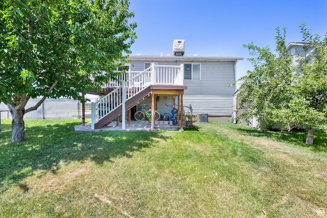 5318 S 4300 W, Hooper, UT 84315 - back of property featuring stairs, a wooden deck, a chimney, and a patio area