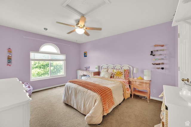5318 S 4300 W, Hooper, UT 84315 - bedroom with light carpet, a ceiling fan, and attic access