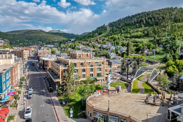 1035 Park Ave Unit 7-G, Park City, UT 84060 - drone / aerial view of a mountain backdrop and a heavily wooded area
