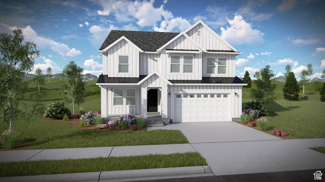 1492 W Boseman Way Unit 623, Saratoga Springs, UT 84045 - modern inspired farmhouse with board and batten siding, driveway, an attached garage, a front lawn, and roof with shingles