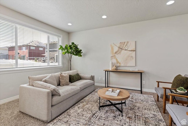 9714 S Oia Ln W, South Jordan, UT 84095 - living room with carpet floors, recessed lighting, and a textured ceiling