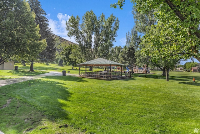 1731 E 1460 N, Logan, UT 84341 - surrounding community with a gazebo, a lawn, and a mountain view
