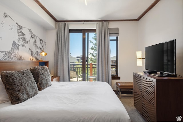 3558 Escala Ct Unit 252, Park City, UT 84098 - carpeted bedroom featuring access to outside and crown molding
