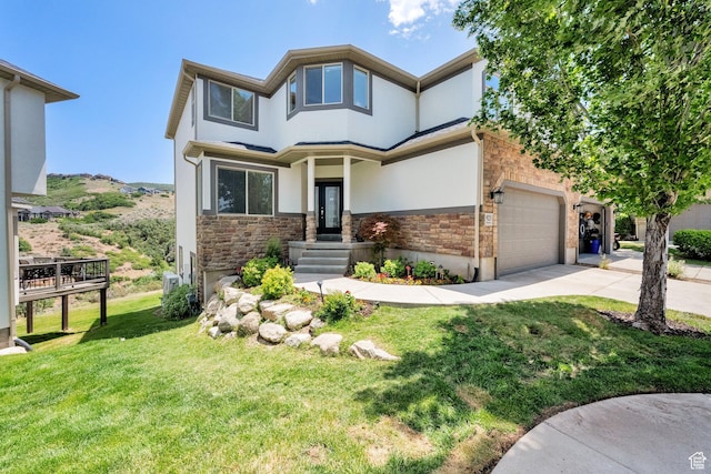 923 E Absaroka Ct S, Draper, UT 84020 - view of front of property featuring stone siding, stucco siding, driveway, and a front yard