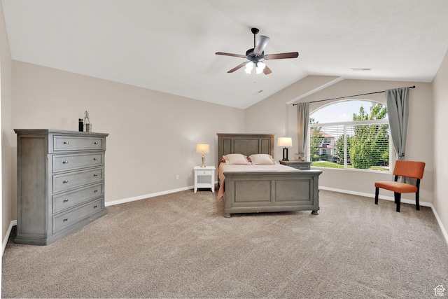 923 E Absaroka Ct S, Draper, UT 84020 - bedroom with lofted ceiling, light colored carpet, and a ceiling fan