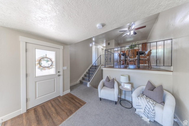 774 W 4375 S, Riverdale, UT 84405 - entryway with ceiling fan, stairs, a textured ceiling, and carpet