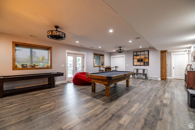 4311 N Diamond Ln, Erda, UT 84074 - game room with dark wood-style floors, french doors, pool table, and recessed lighting